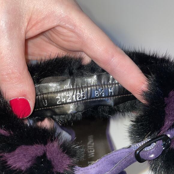 Stuart Weitzman Shoes Womens Size 8.5 Purple Fur Suede High Heel Sandals Strap - Picture 14 of 16